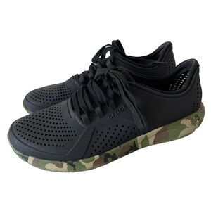 Crocs LiteRide Women's Sneakers 9.5 Black Camo Comfort Lace Up Shoes 206494